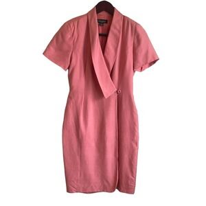 Vintage Gillian Women Silk Shift Wrap Dress 2 Coral Oversized Collar‎ Career